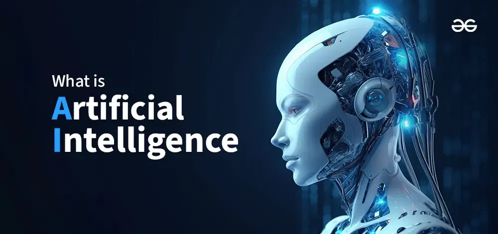 What is Artificial Intelligence?' alongside a friendly robot, symbolizing AI technology and its role in modern advancements.